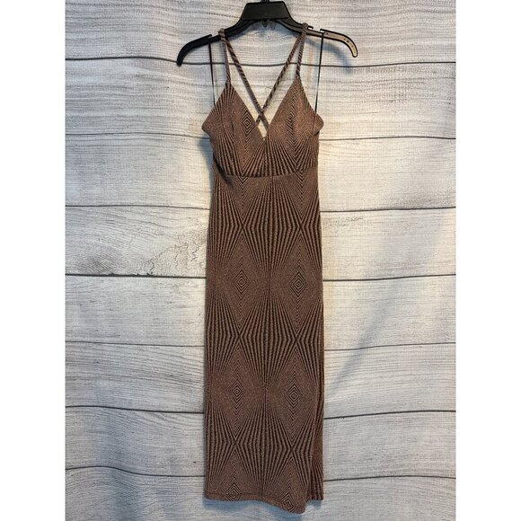 NWT Akira Brown Geometric Bodycon Dress W/ Crisscross Straps Size M - Picture 1 of 4